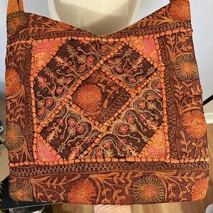 Bohemian Floral Embroidered Fabric Patchwork Crossbody Shoulder Hippie Bag vtg